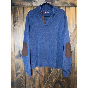Chaps Elbow Patch Pullover 1/4 Button Knit Sweater